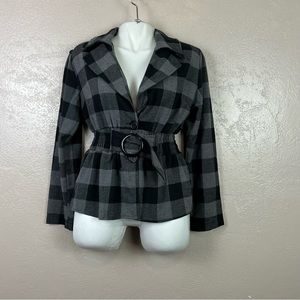 Ombligo plumbago Women long‎ sleeve black gray plaid blazer jacket size M